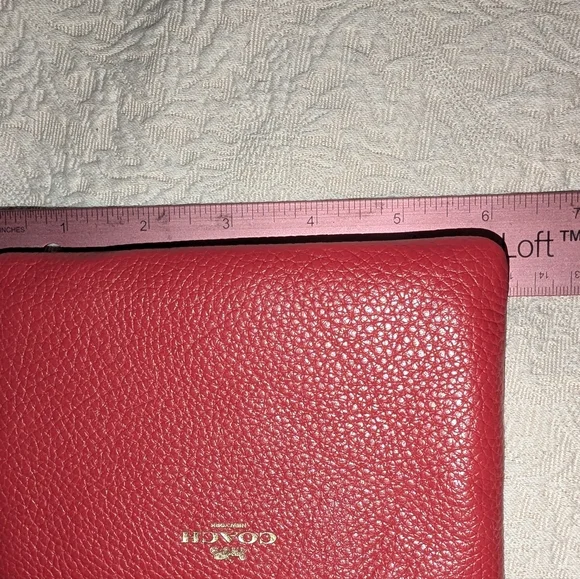 Coach Corner Zip Pebbled Leather Wristlet in Red And Gold - Picture 6 of 12